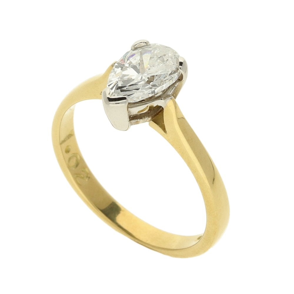 18ct Yellow Gold Ladies Pear Diamond Ring - Size K