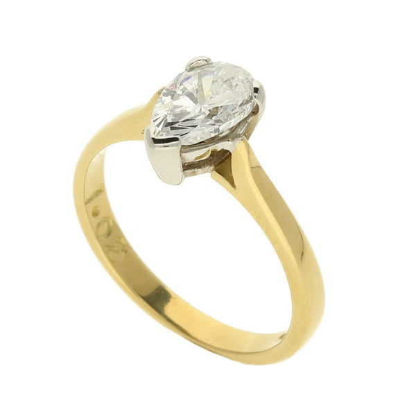 18ct Yellow Gold Ladies Pear Diamond Ring - Size K