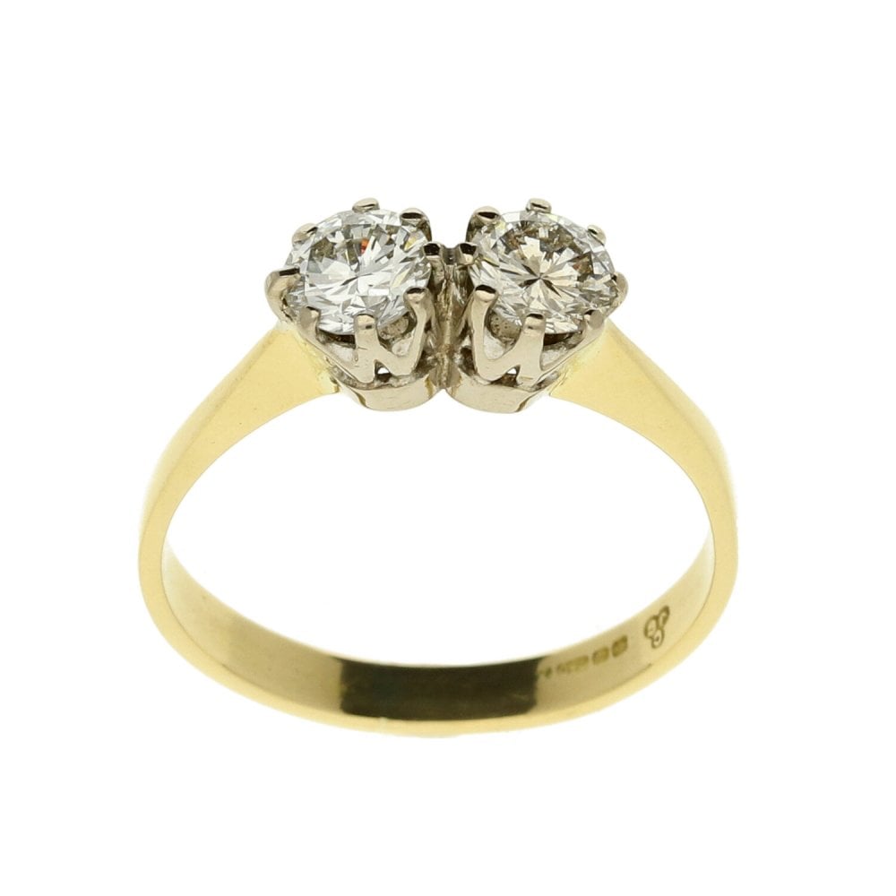Ladies 18ct Yellow Gold Two Stone Diamond Ring - 0.70ct