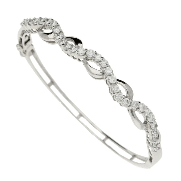 Ladies 9ct White Gold Cubic Zirconia Set Bangle - 10.3g