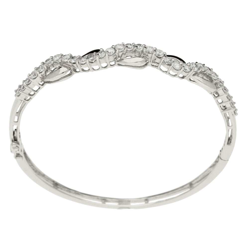 Ladies 9ct White Gold Cubic Zirconia Set Bangle - 10.3g