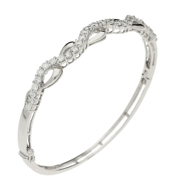 Ladies 9ct White Gold Cubic Zirconia Set Bangle - 10.3g