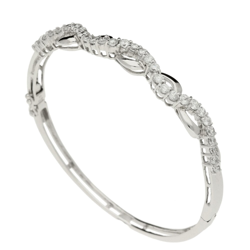 Ladies 9ct White Gold Cubic Zirconia Set Bangle - 10.3g