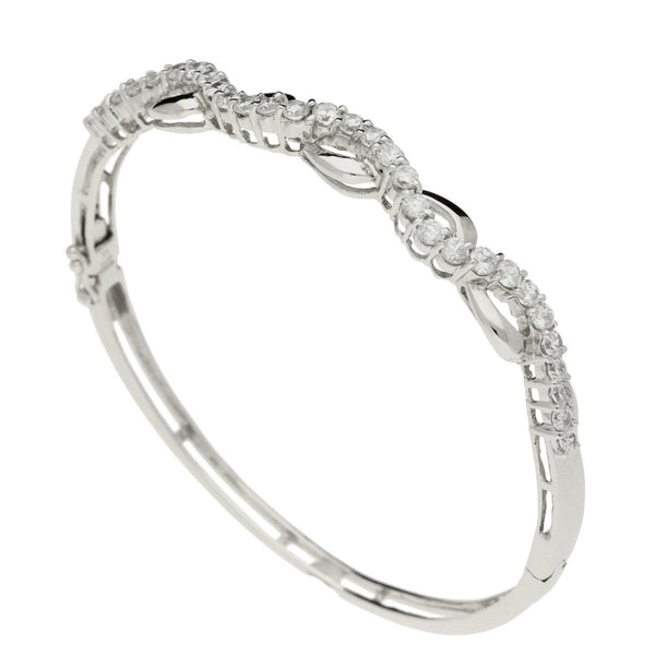 Ladies 9ct White Gold Cubic Zirconia Set Bangle - 10.3g