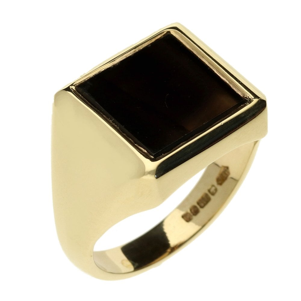 9ct Yellow Mens Gold Onyx Signet Ring - Size U