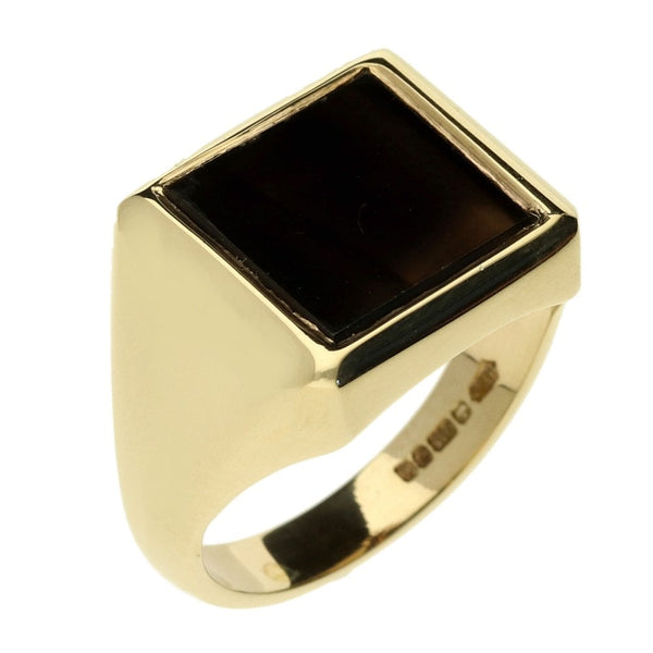 9ct Yellow Mens Gold Onyx Signet Ring - Size U