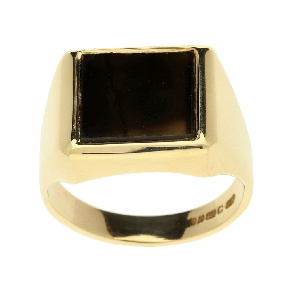 9ct Yellow Mens Gold Onyx Signet Ring - Size U