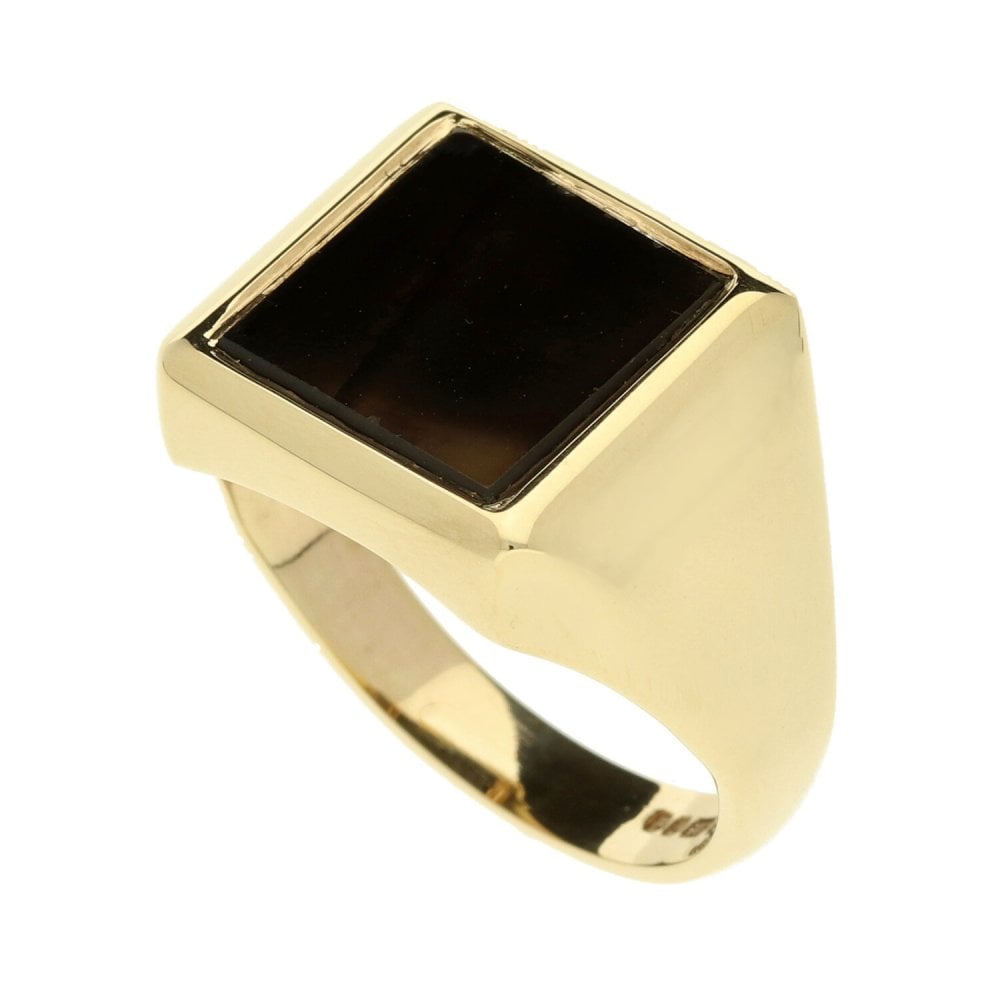 9ct Yellow Mens Gold Onyx Signet Ring - Size U