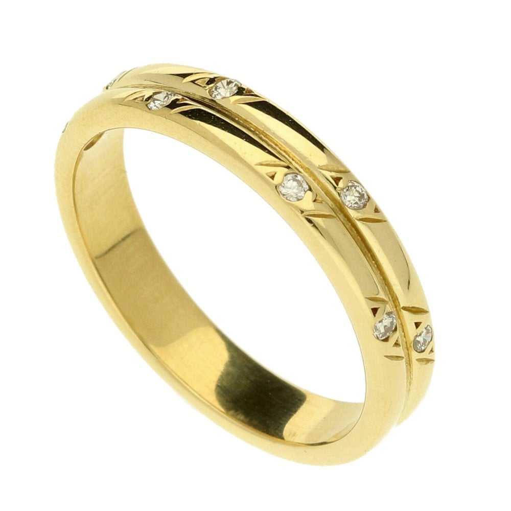 18ct Ladies Double Band Ring Set With Diamonds - Size N