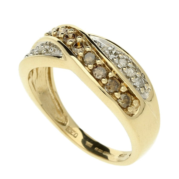 9ct Yellow Gold Diamond Cross Over Dress Ring - Size J - 0.33ct