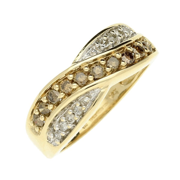 9ct Yellow Gold Diamond Cross Over Dress Ring - Size J - 0.33ct
