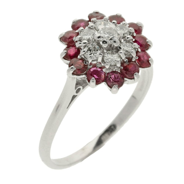 18ct White Gold Diamond & Ruby Cluster Ring - 0.53ct