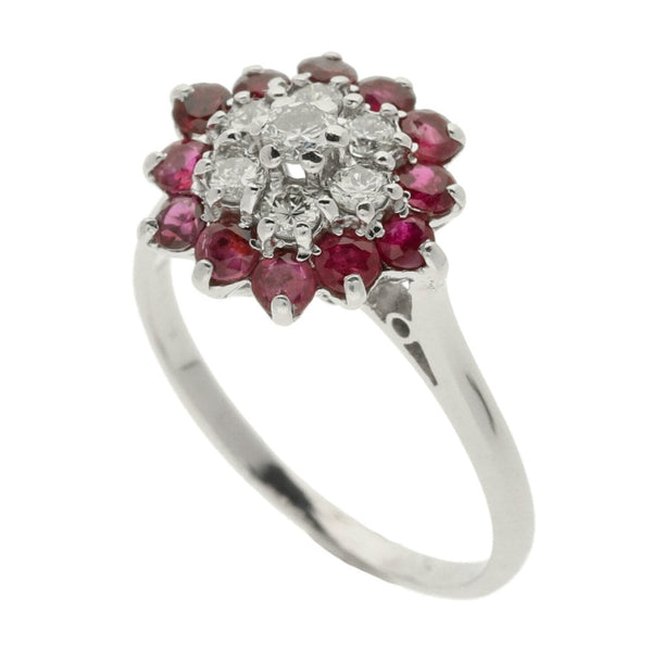 18ct White Gold Diamond & Ruby Cluster Ring - 0.53ct