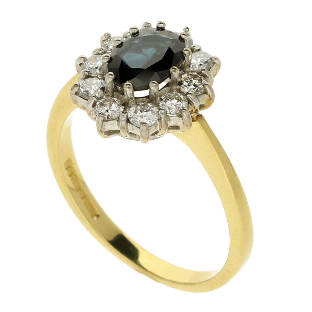 Ladies 18ct Yellow Gold Diamond & Sapphire Cluster Ring - 0.50ct
