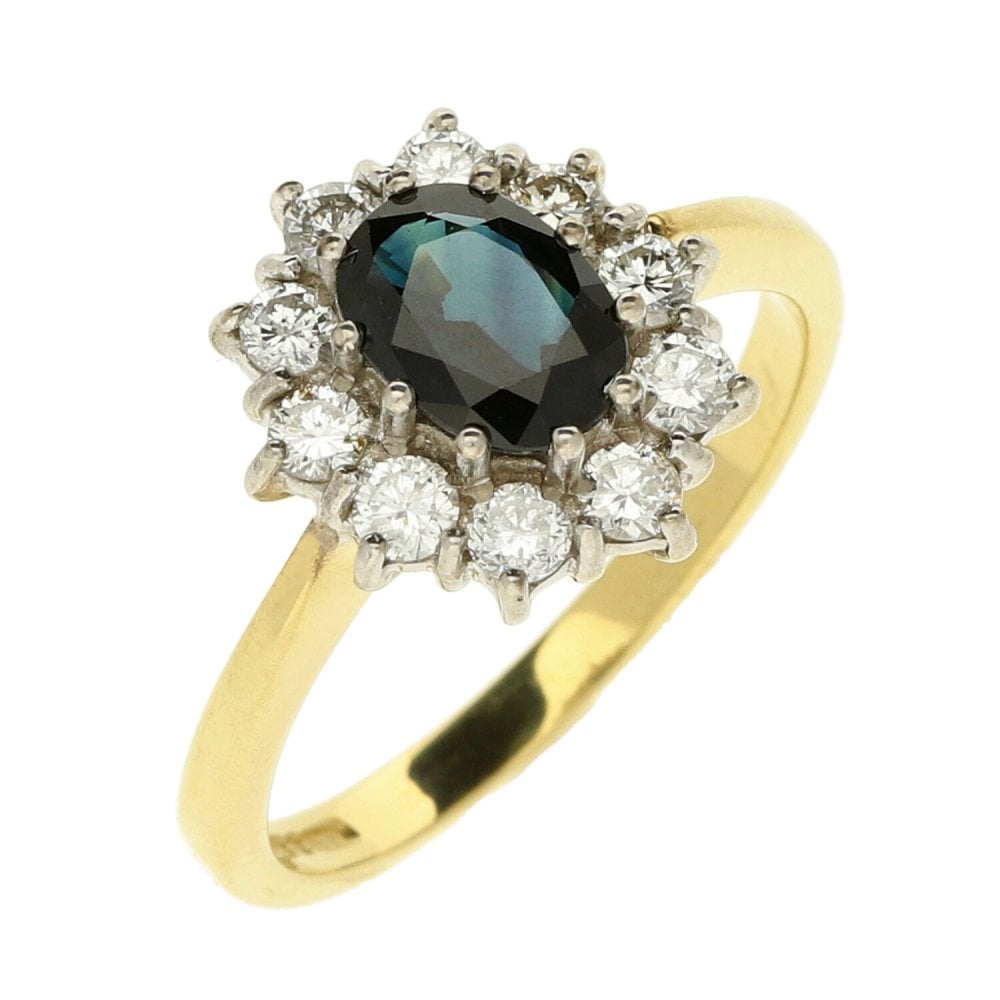 Ladies 18ct Yellow Gold Diamond & Sapphire Cluster Ring - 0.50ct