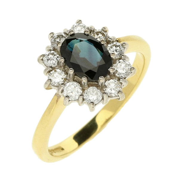 Ladies 18ct Yellow Gold Diamond & Sapphire Cluster Ring - 0.50ct