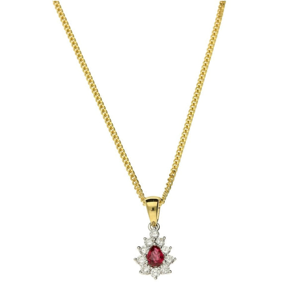 Ladies 18ct Gold Ruby & Diamond Pendant & Chain - 16"