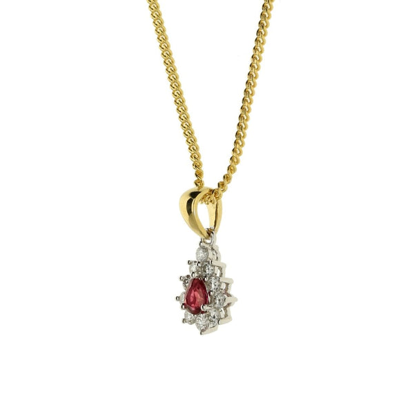 Ladies 18ct Gold Ruby & Diamond Pendant & Chain - 16"