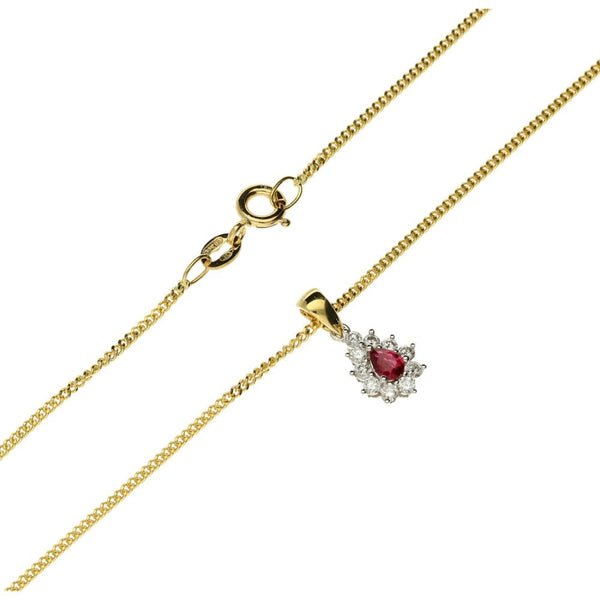 Ladies 18ct Gold Ruby & Diamond Pendant & Chain - 16"