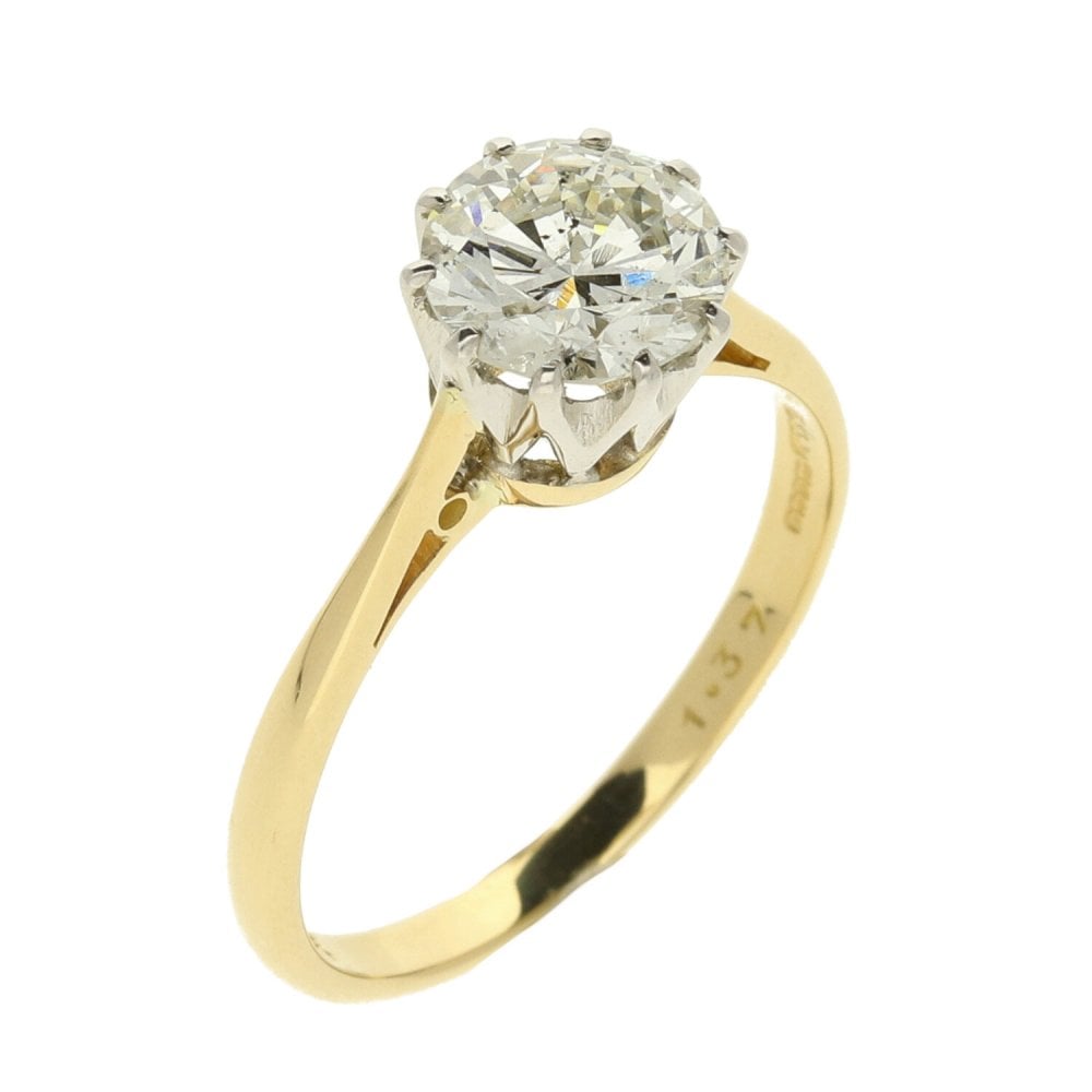 Ladies 18ct Yellow Gold Diamond Solitare Ring - Size O - 1.37ct