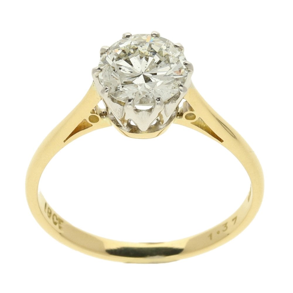 Ladies 18ct Yellow Gold Diamond Solitare Ring - Size O - 1.37ct
