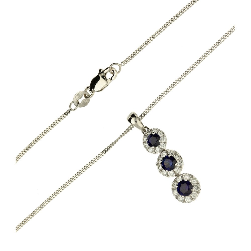 Ladies 18ct White Gold Sapphire & Diamond Necklace -  0.41ct