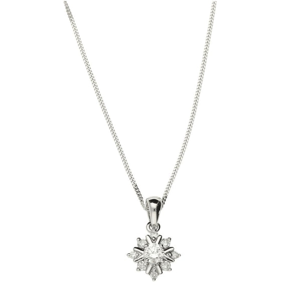 Ladies 18ct White Gold Diamond Pendant & Necklace - 0.21ct