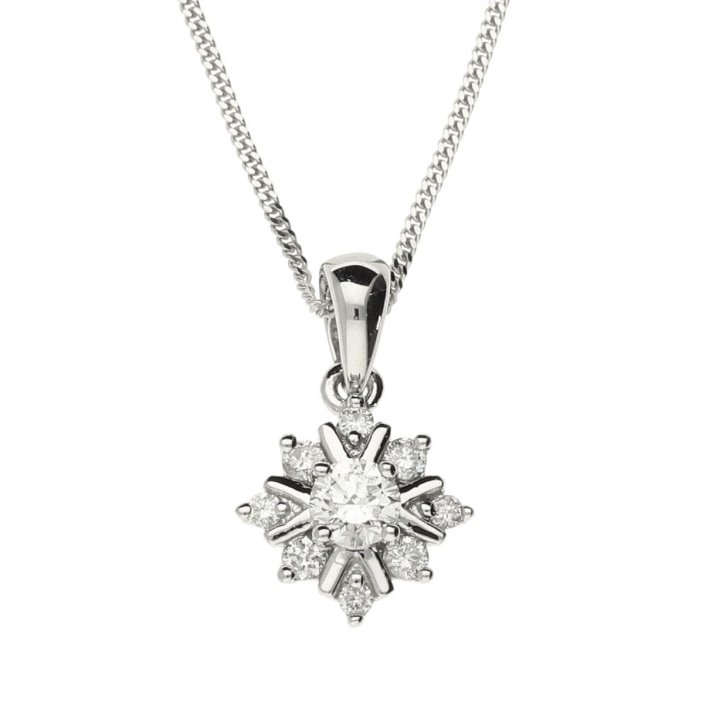 Ladies 18ct White Gold Diamond Pendant & Necklace - 0.21ct