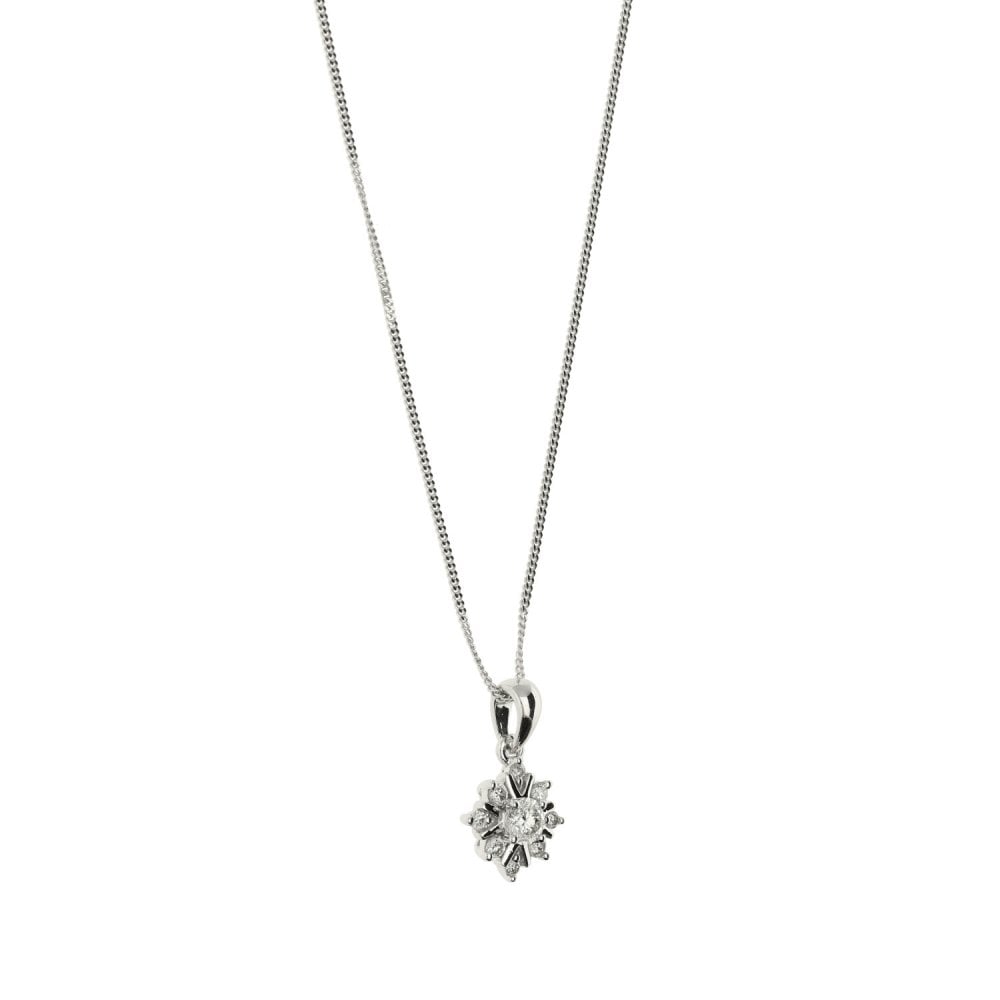 Ladies 18ct White Gold Diamond Pendant & Necklace - 0.21ct