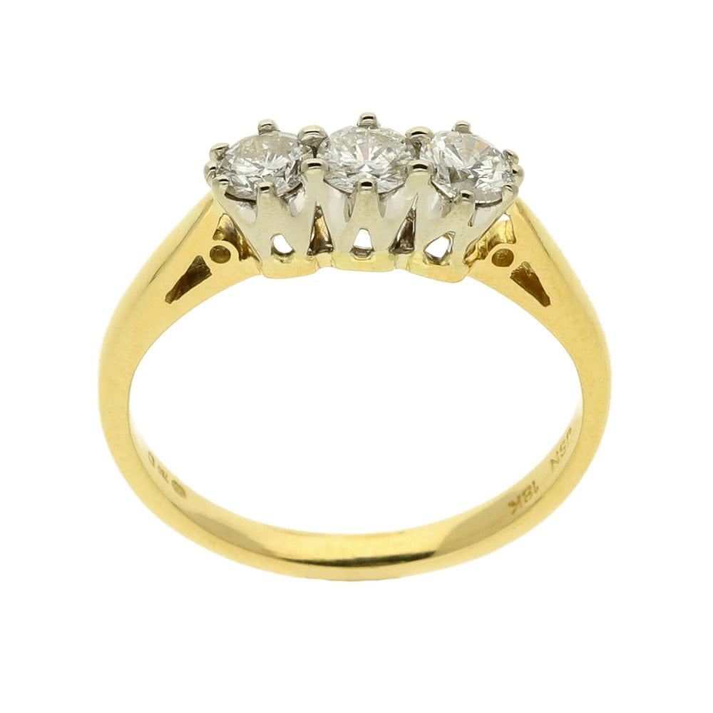 Ladies 18ct Yellow Gold Diamond Trilogy Ring - 0.50ct