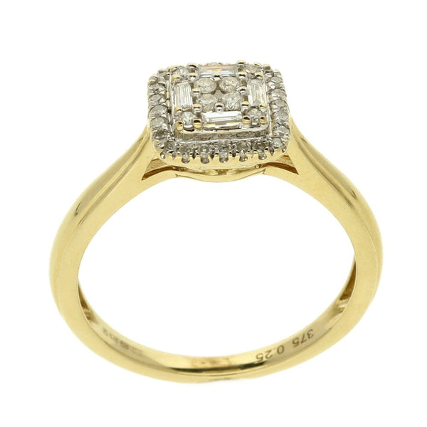 Ladies 9ct Yellow Gold Diamond Cluster Ring - 0.25ct