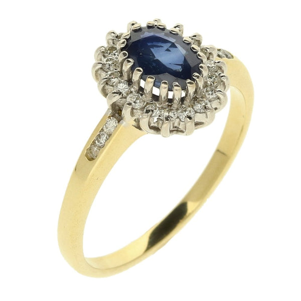 Ladies 18ct Yellow Gold Sapphire & Diamond Cluster Ring - 0.25ct
