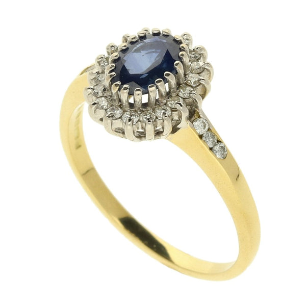Ladies 18ct Yellow Gold Sapphire & Diamond Cluster Ring - 0.25ct
