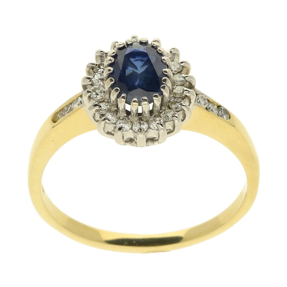Ladies 18ct Yellow Gold Sapphire & Diamond Cluster Ring - 0.25ct