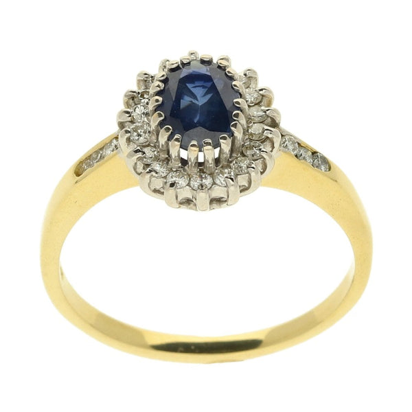 Ladies 18ct Yellow Gold Sapphire & Diamond Cluster Ring - 0.25ct
