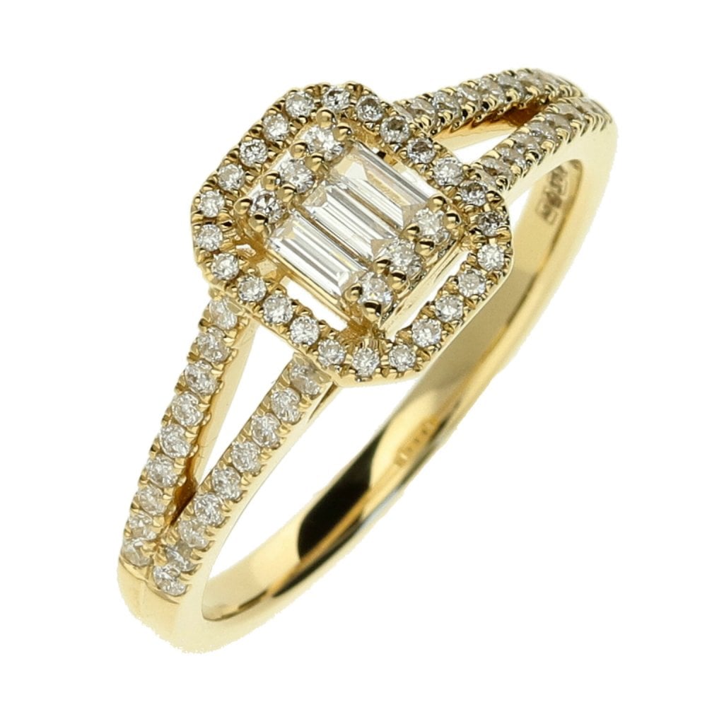 9ct Yellow Gold Rectangular Diamond Cluster Ring - 0.36ct