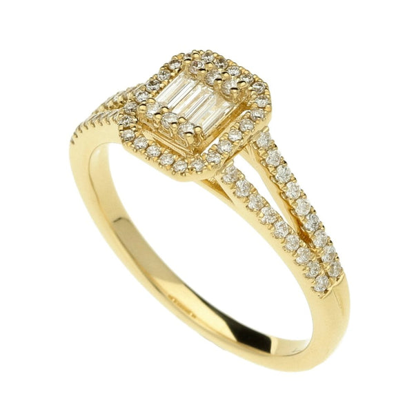 9ct Yellow Gold Rectangular Diamond Cluster Ring - 0.36ct