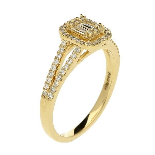 9ct Yellow Gold Rectangular Diamond Cluster Ring - 0.36ct