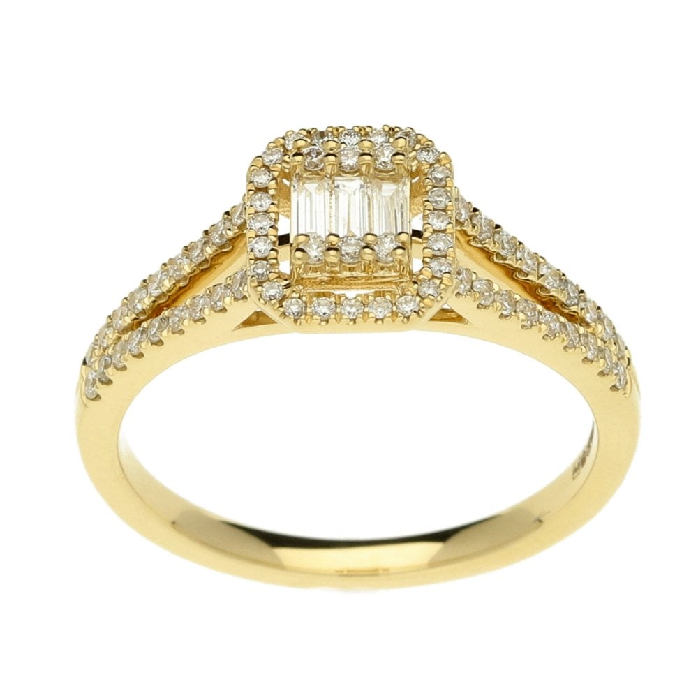 9ct Yellow Gold Rectangular Diamond Cluster Ring - 0.36ct