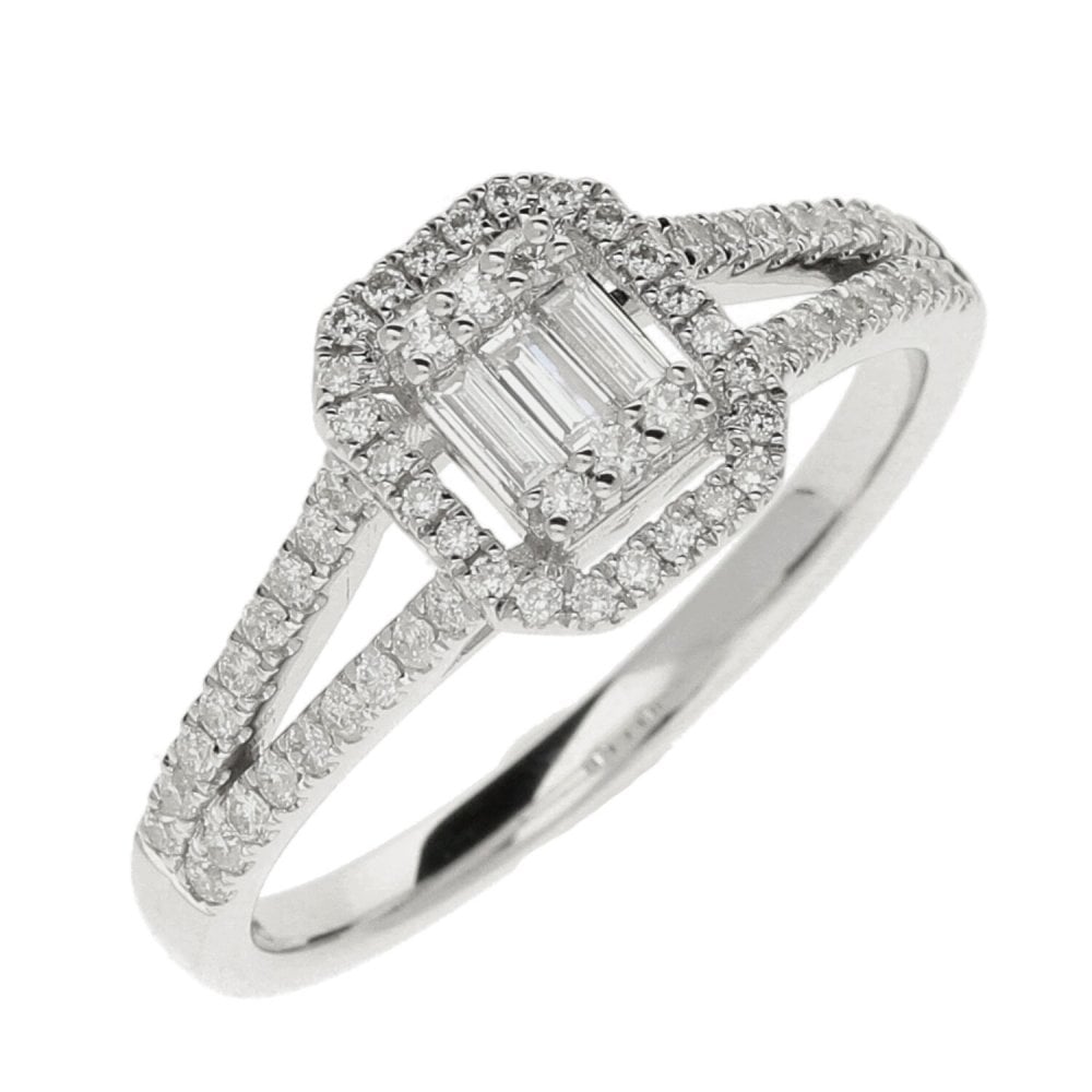 9ct White Gold Rectangular Diamond Cluster Ring - 0.36ct
