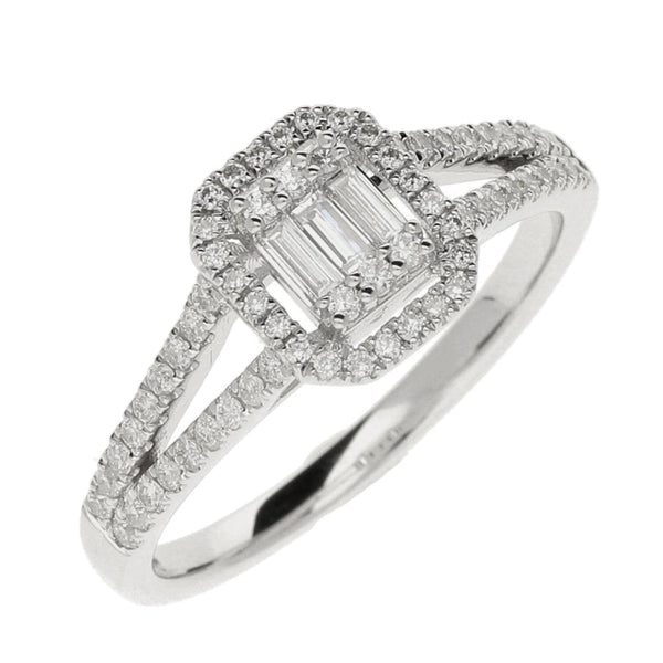 9ct White Gold Rectangular Diamond Cluster Ring - 0.36ct