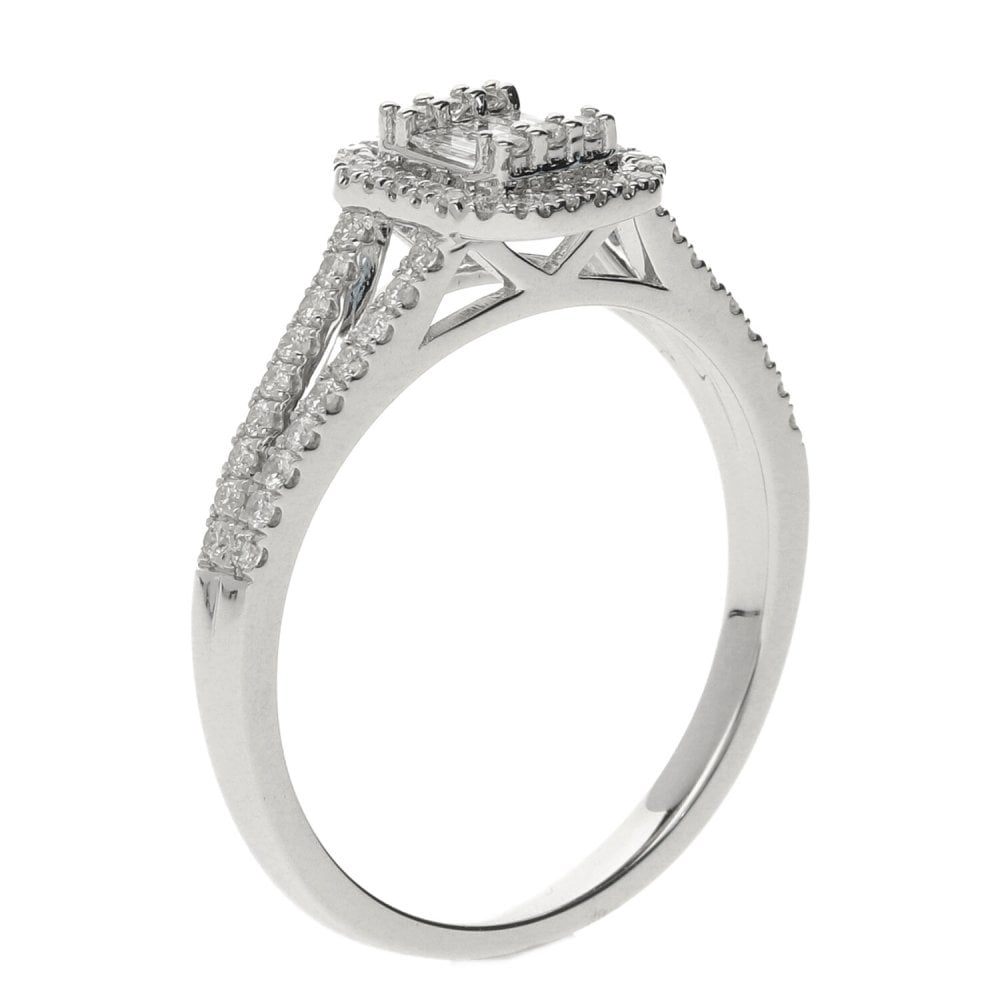 9ct White Gold Rectangular Diamond Cluster Ring - 0.36ct