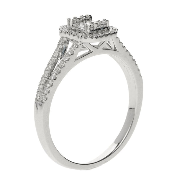 9ct White Gold Rectangular Diamond Cluster Ring - 0.36ct