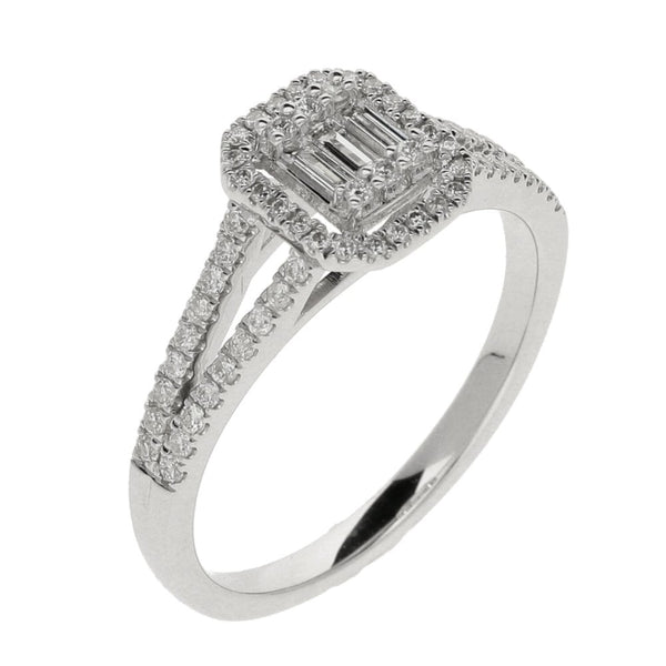 9ct White Gold Rectangular Diamond Cluster Ring - 0.36ct