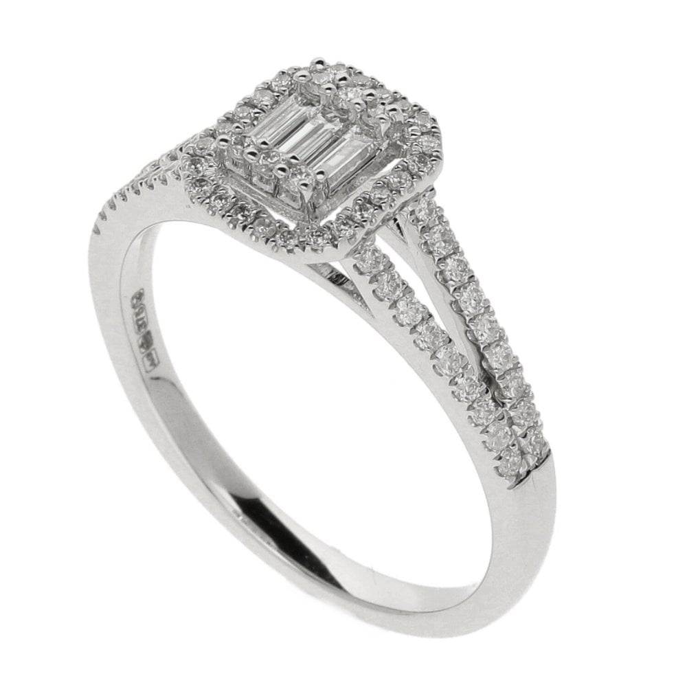 9ct White Gold Rectangular Diamond Cluster Ring - 0.36ct