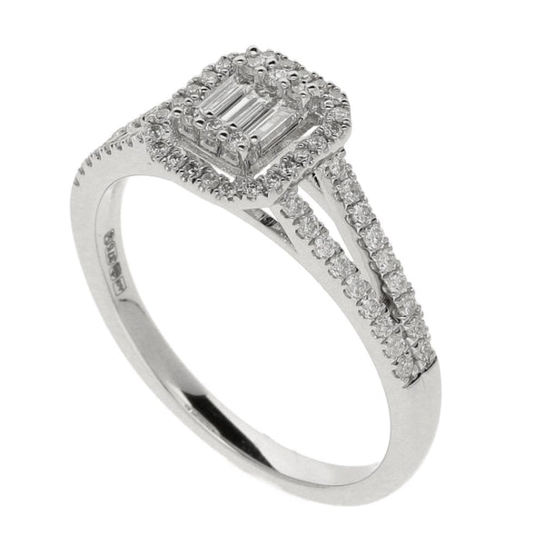 9ct White Gold Rectangular Diamond Cluster Ring - 0.36ct
