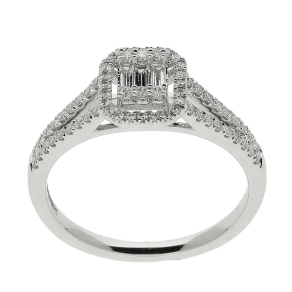 9ct White Gold Rectangular Diamond Cluster Ring - 0.36ct