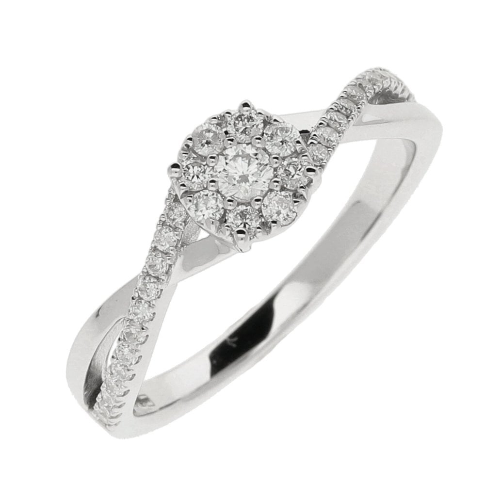 9ct White Gold Split-Twist Diamond Cluster Ring 0.35ct
