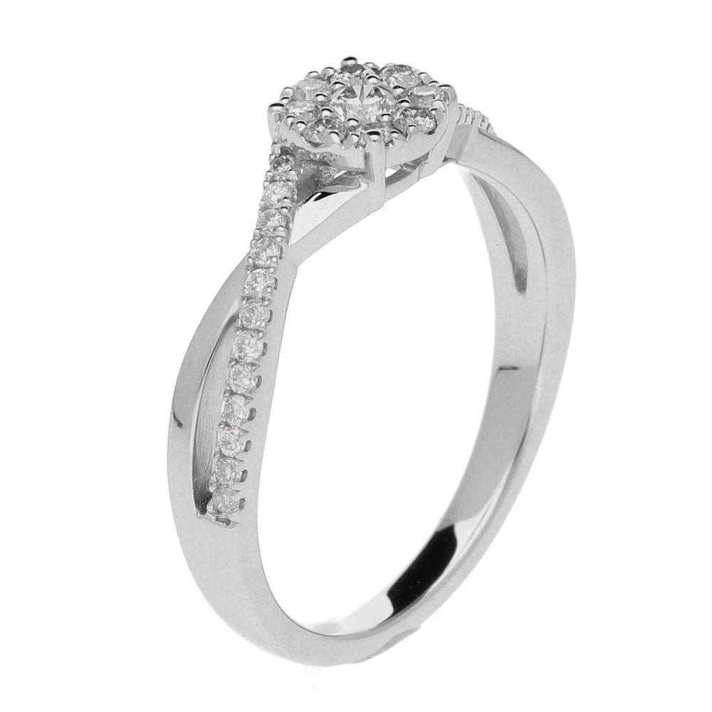 9ct White Gold Split-Twist Diamond Cluster Ring 0.35ct