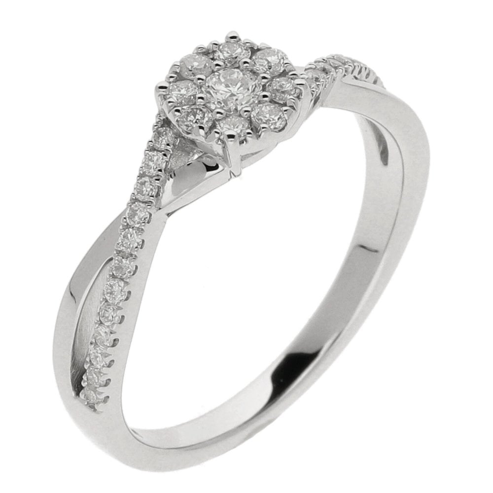 9ct White Gold Split-Twist Diamond Cluster Ring 0.35ct